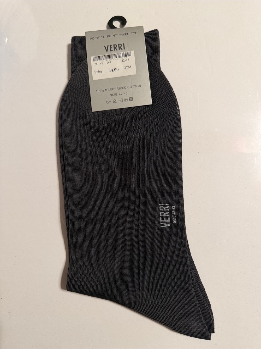 Verri. Men’s Dress Socks in Black. V Logo. Size 42-43. 100% Mercerized Cotton